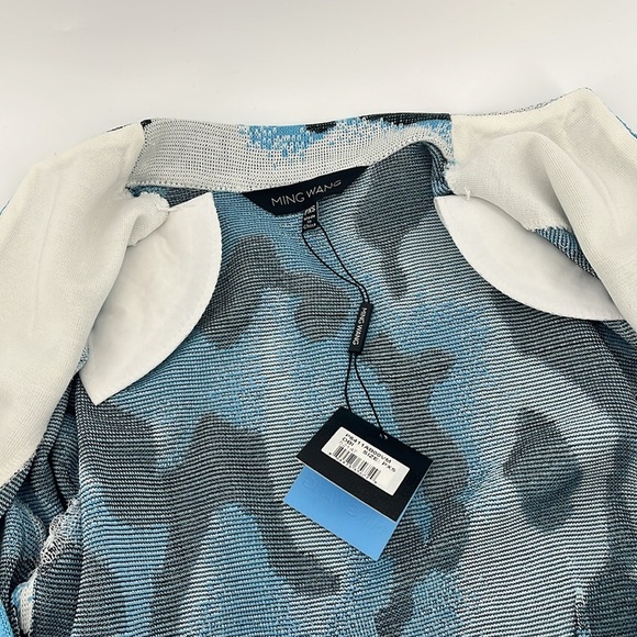 NEW MING WANG Blue and Black Abstract Knit Blazer Tailored Fit Size Petite XS - Picture 9 of 14
